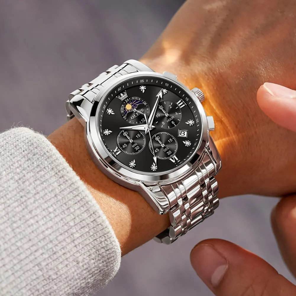 OLEVS Watch Men, Stainless Steel Waterproof Men's Dress Watch, Classics Large Face Dial with Date Relojes para Hombres, Business Luxury Watches for Men, Fashion Men's Analog Wrist Watches