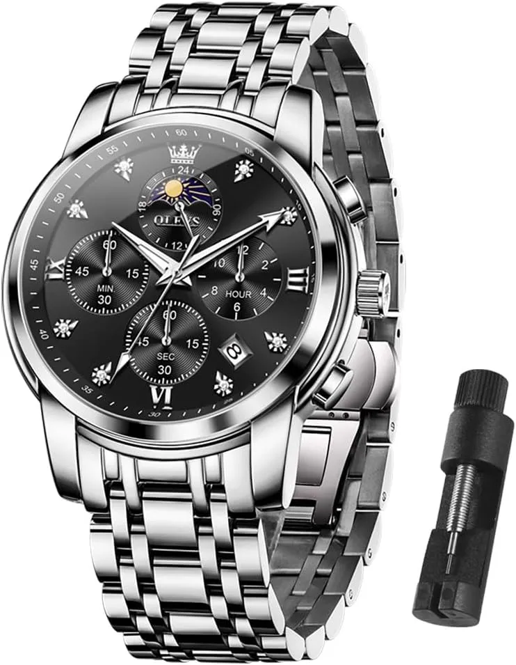 OLEVS Watch Men, Stainless Steel Waterproof Men's Dress Watch, Classics Large Face Dial with Date Relojes para Hombres, Business Luxury Watches for Men, Fashion Men's Analog Wrist Watches