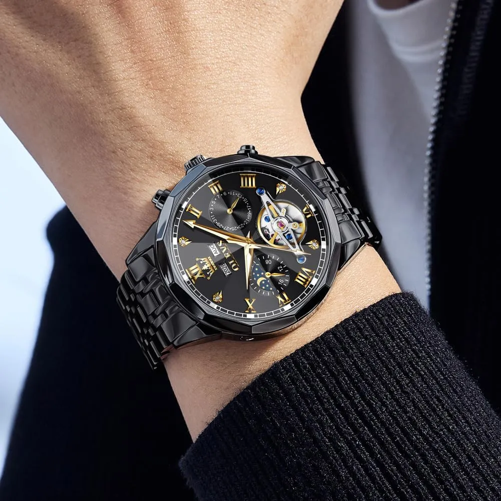 OLEVS Watches for Men Automatic Mechanical Luxury Dress Big Face Self Winding Tourbillon Skeleton Luminous Wrist Watches