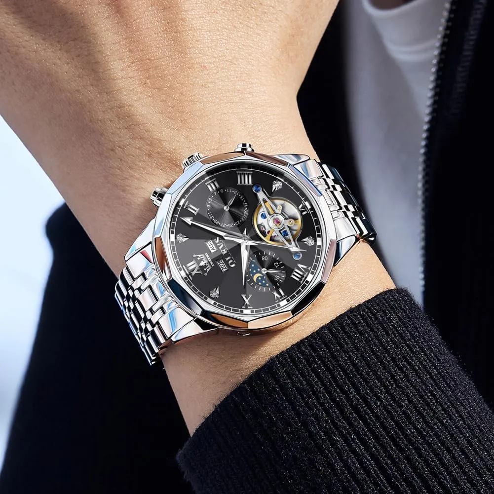 OLEVS Watches for Men Automatic Mechanical Luxury Dress Big Face Self Winding Tourbillon Skeleton Luminous Wrist Watches