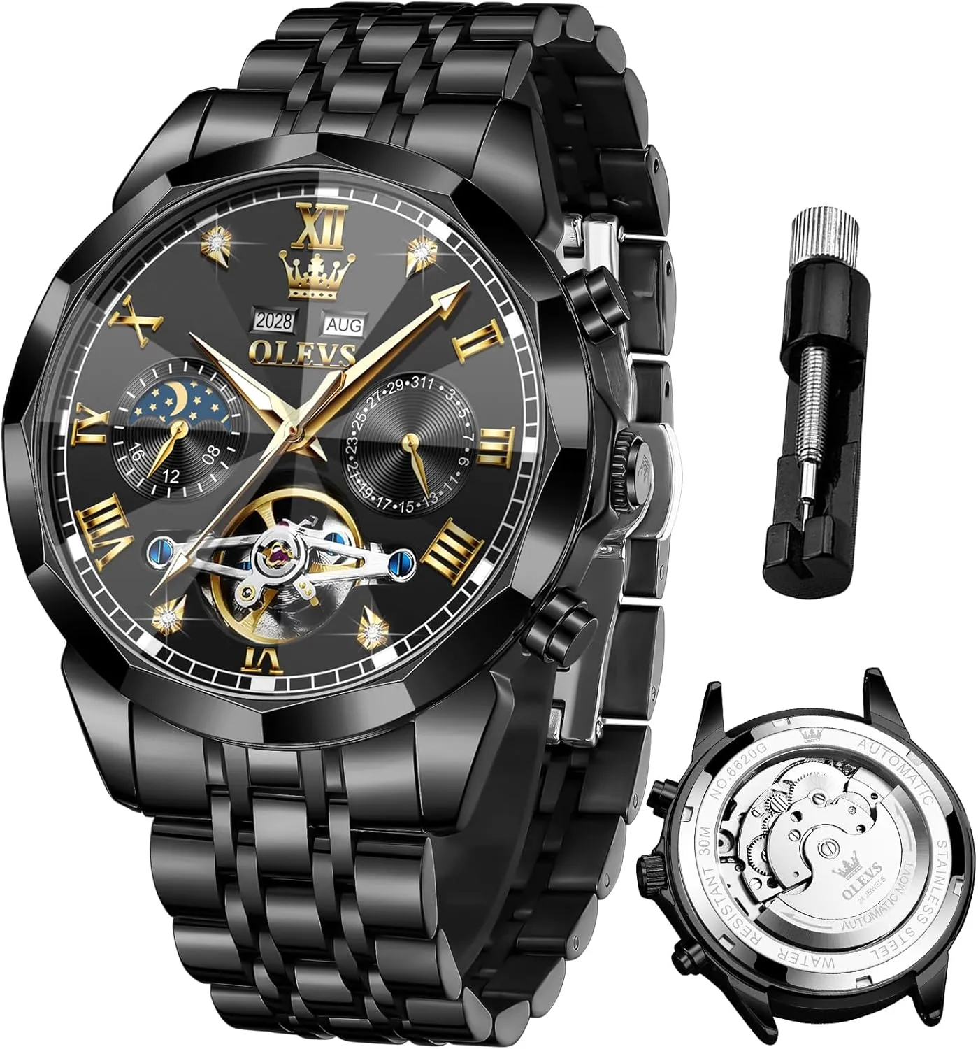 OLEVS Watches for Men Automatic Mechanical Luxury Dress Big Face Self Winding Tourbillon Skeleton Luminous Wrist Watches