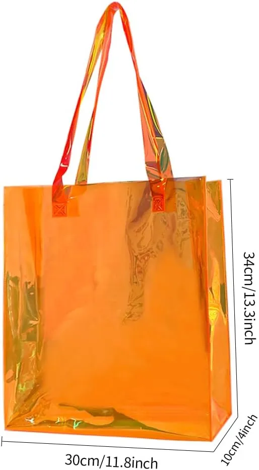 ONEART 2 Pcs Clear Tote Bag Iridescent Plastic Transparent Shoulder Bag for Shopping Holiday Picnic