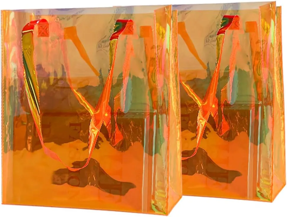 ONEART 2 Pcs Clear Tote Bag Iridescent Plastic Transparent Shoulder Bag for Shopping Holiday Picnic