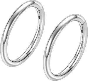 ONESING 2 PCS Nose Rings Hoops 14G 16G 18G 20G Surgical Steel Septum Rings Cartilage Tragus Round Hinged Nose Rings Piercing Jewelry for Women Men 6-12mm