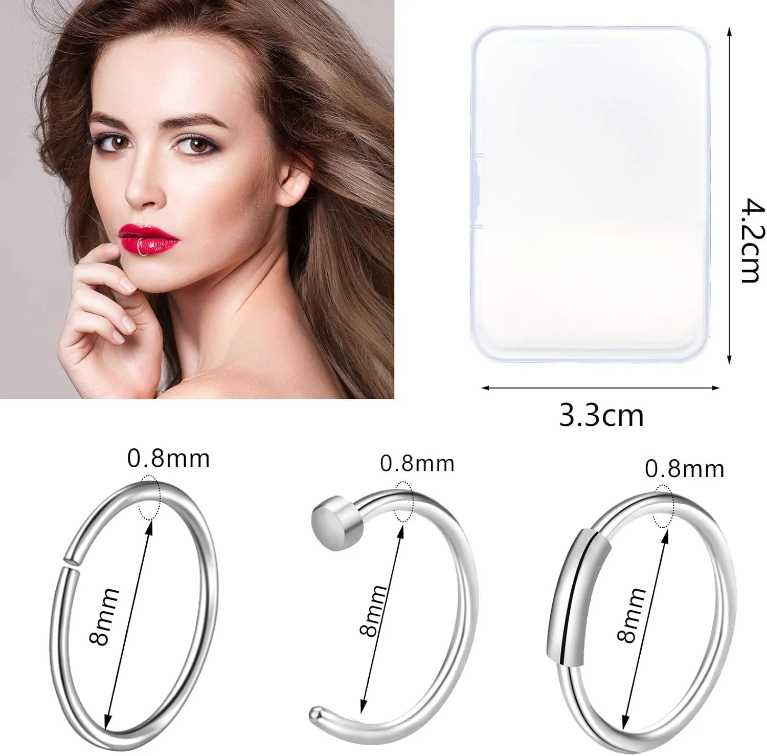 ONESING 27-60 Pcs Nose Rings for Women Nose Piercing Jewelry Silver Nose Rings Studs 20G Surgical Nose Rings Hoops Nose Rings L Shaped Studs Screw Stainless Steel Nose Piercings for Women Men