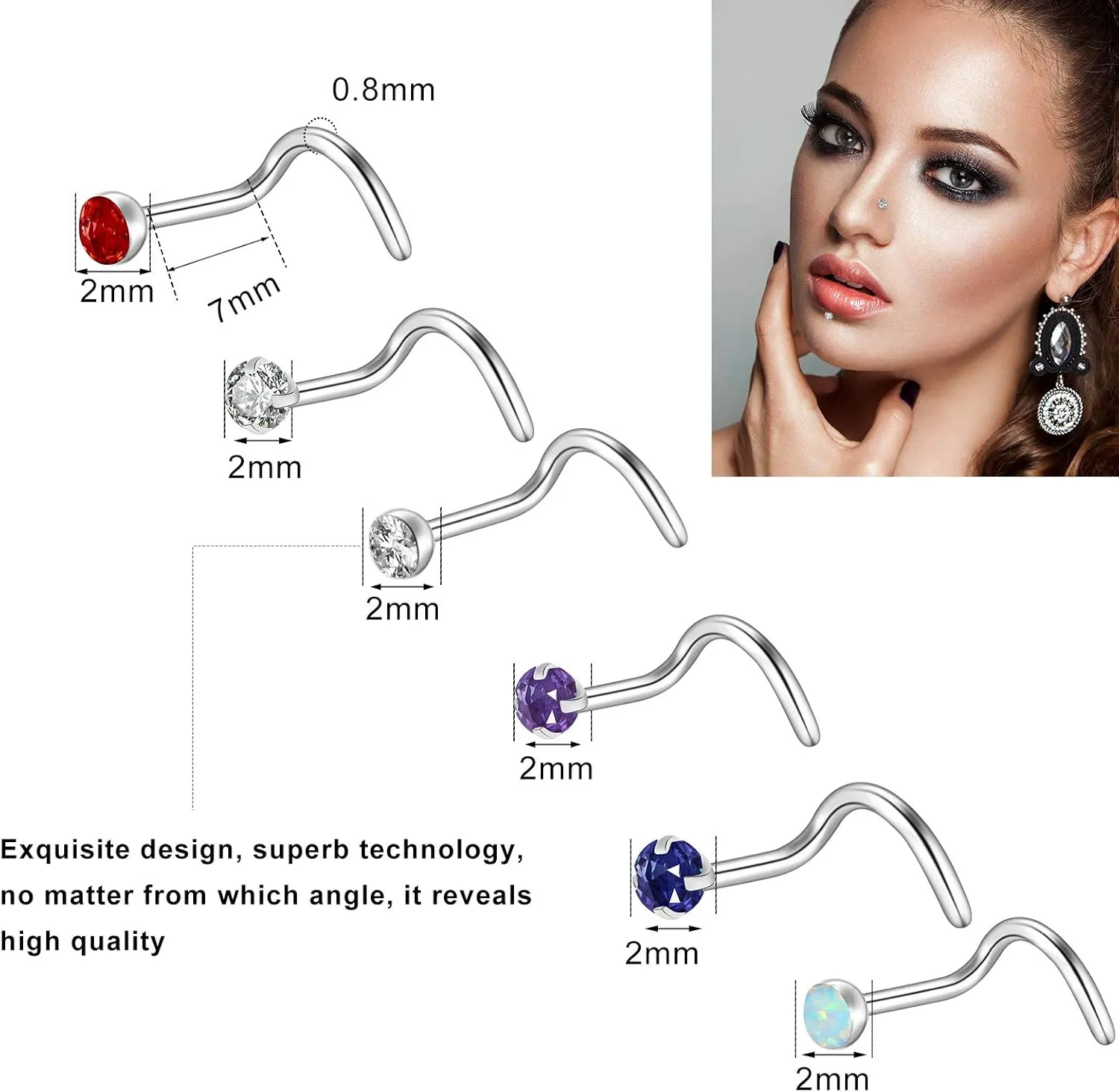 ONESING 27-60 Pcs Nose Rings for Women Nose Piercing Jewelry Silver Nose Rings Studs 20G Surgical Nose Rings Hoops Nose Rings L Shaped Studs Screw Stainless Steel Nose Piercings for Women Men