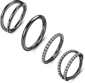 ONESING 4PCS 316L Surgical Steel Double Hoop Nose Rings Hypoallergenic Earring Hoops for CZ Cartilage Helix Rook Tragus Body Piercing Jewelry Stainless Steel Nose Rings Hoops for Women