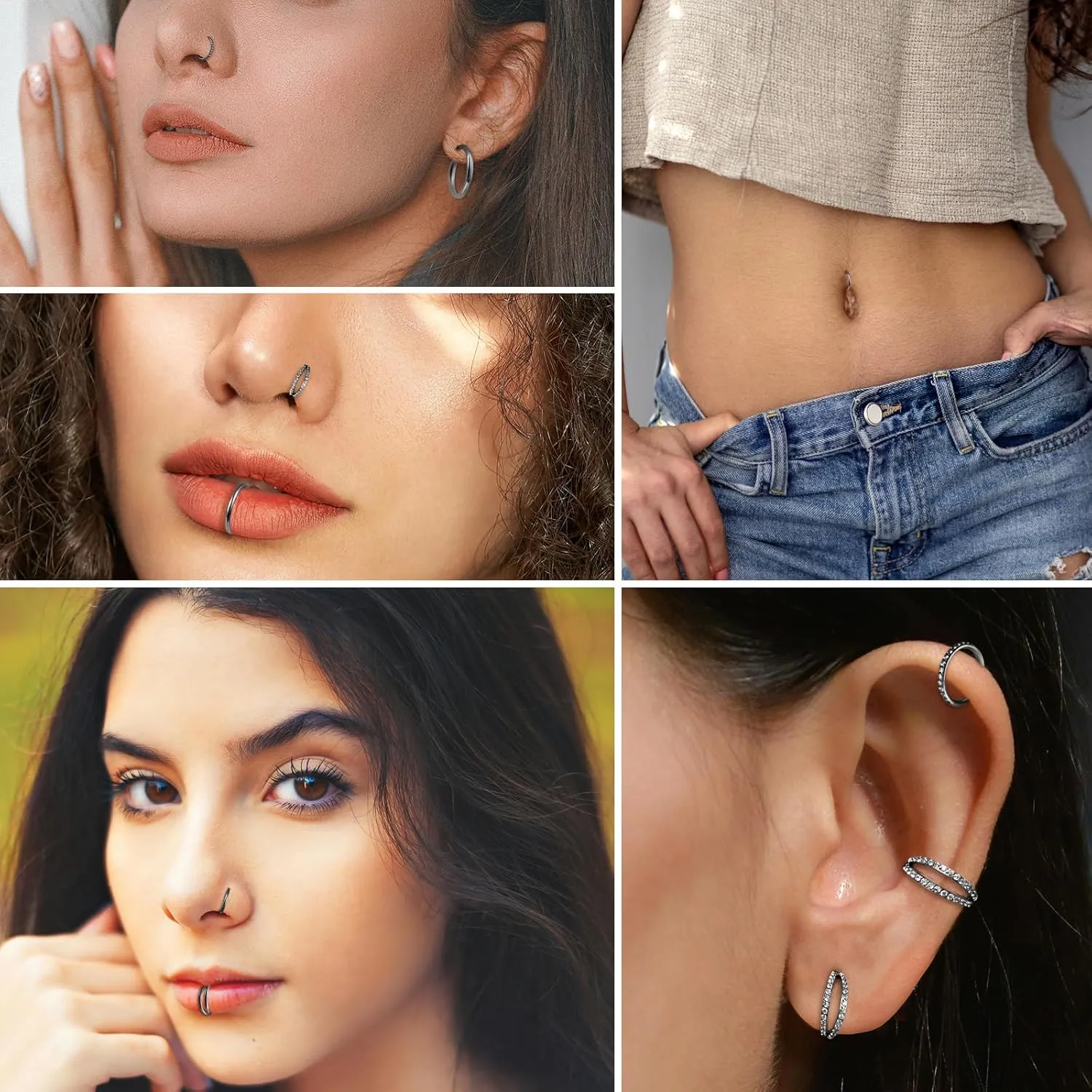 ONESING 4PCS 316L Surgical Steel Double Hoop Nose Rings Hypoallergenic Earring Hoops for CZ Cartilage Helix Rook Tragus Body Piercing Jewelry Stainless Steel Nose Rings Hoops for Women