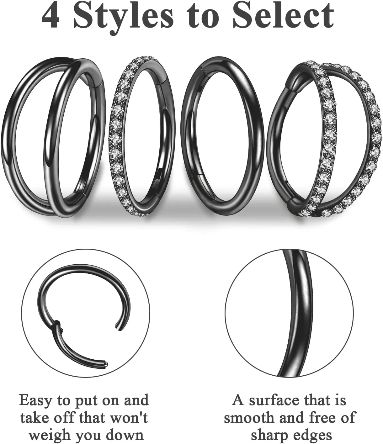 ONESING 4PCS 316L Surgical Steel Double Hoop Nose Rings Hypoallergenic Earring Hoops for CZ Cartilage Helix Rook Tragus Body Piercing Jewelry Stainless Steel Nose Rings Hoops for Women
