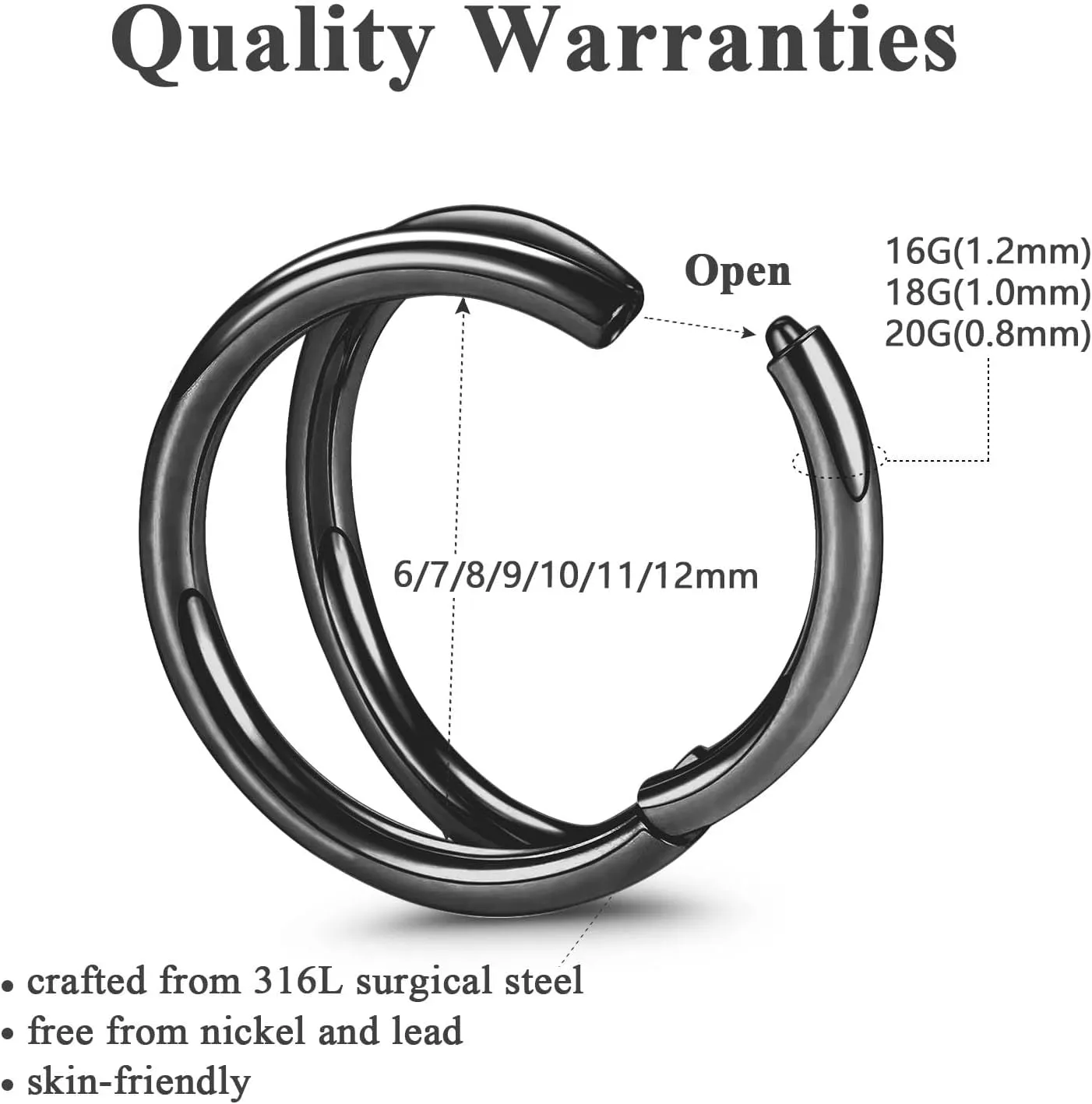 ONESING 4PCS 316L Surgical Steel Double Hoop Nose Rings Hypoallergenic Earring Hoops for CZ Cartilage Helix Rook Tragus Body Piercing Jewelry Stainless Steel Nose Rings Hoops for Women