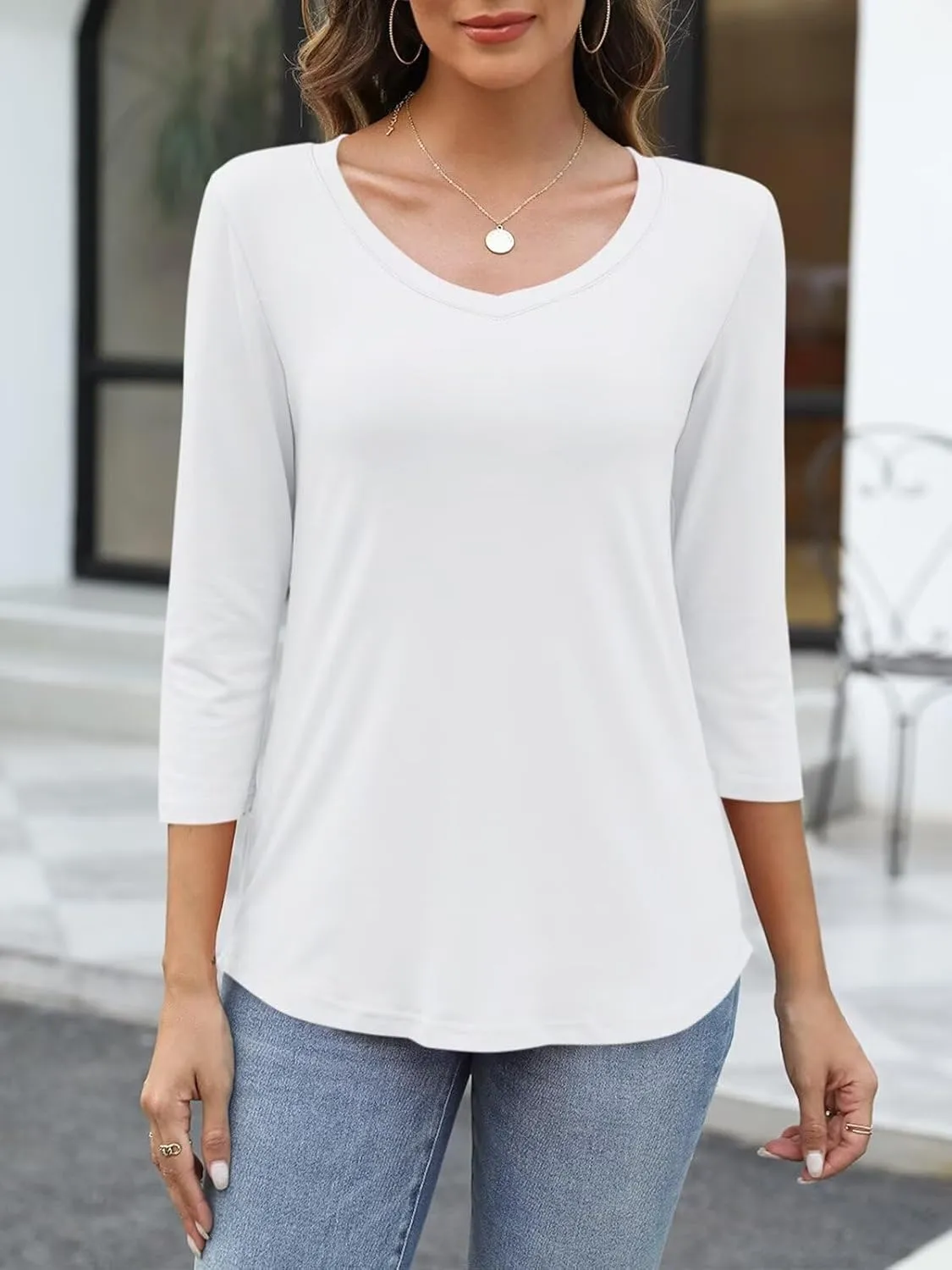 ORANDESIGNE Women's 3/4 Sleeves V Neck T Shirts Casual Summer Tops Basic Tees