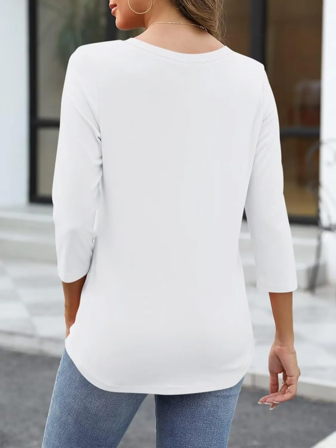 ORANDESIGNE Women's 3/4 Sleeves V Neck T Shirts Casual Summer Tops Basic Tees