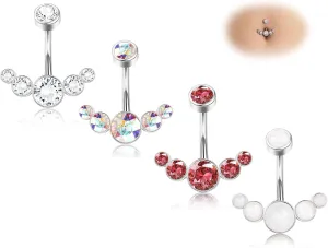 ORAZIO 4Pcs Belly Button Ring 14G Belly Rings Stainless Steel Barbell Belly Rings For Women Simple Long Bar Belly Button Rings CZ Belly Button Piercing Gold Silver Rose Gold Reverse Navel Rings Body Piercing Jewelry