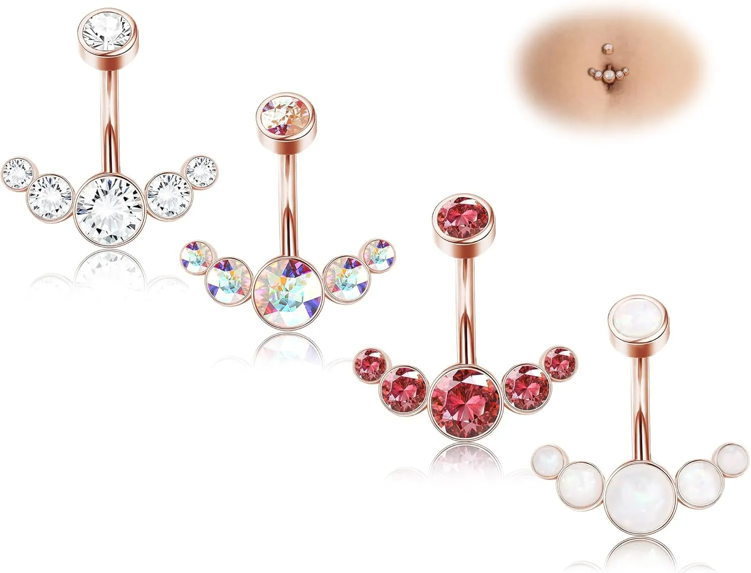 ORAZIO 4Pcs Belly Button Ring 14G Belly Rings Stainless Steel Barbell Belly Rings For Women Simple Long Bar Belly Button Rings CZ Belly Button Piercing Gold Silver Rose Gold Reverse Navel Rings Body Piercing Jewelry