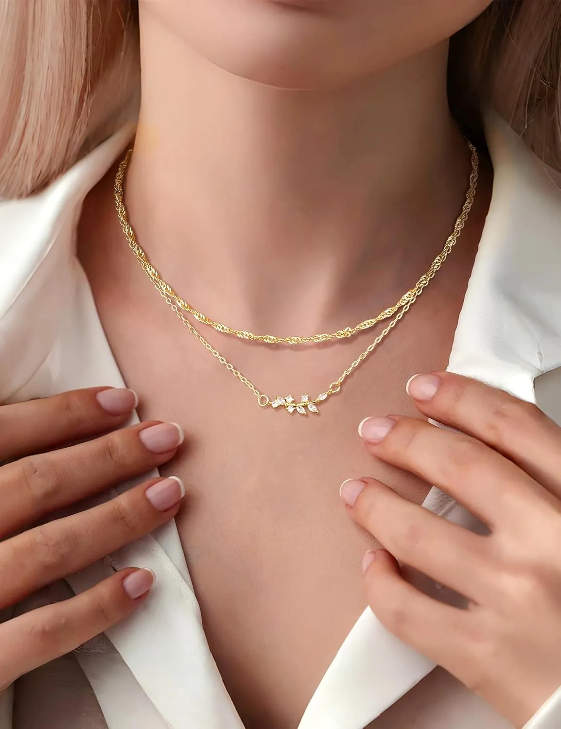 ORAZIO Layered Gold Necklaces for Women Non Tarnish, Dainty 14K Gold Plated Cubic Zirconia Necklace Stack Layering Chain Necklaces Stackable Cute CZ Pendant Choker Necklace for Women