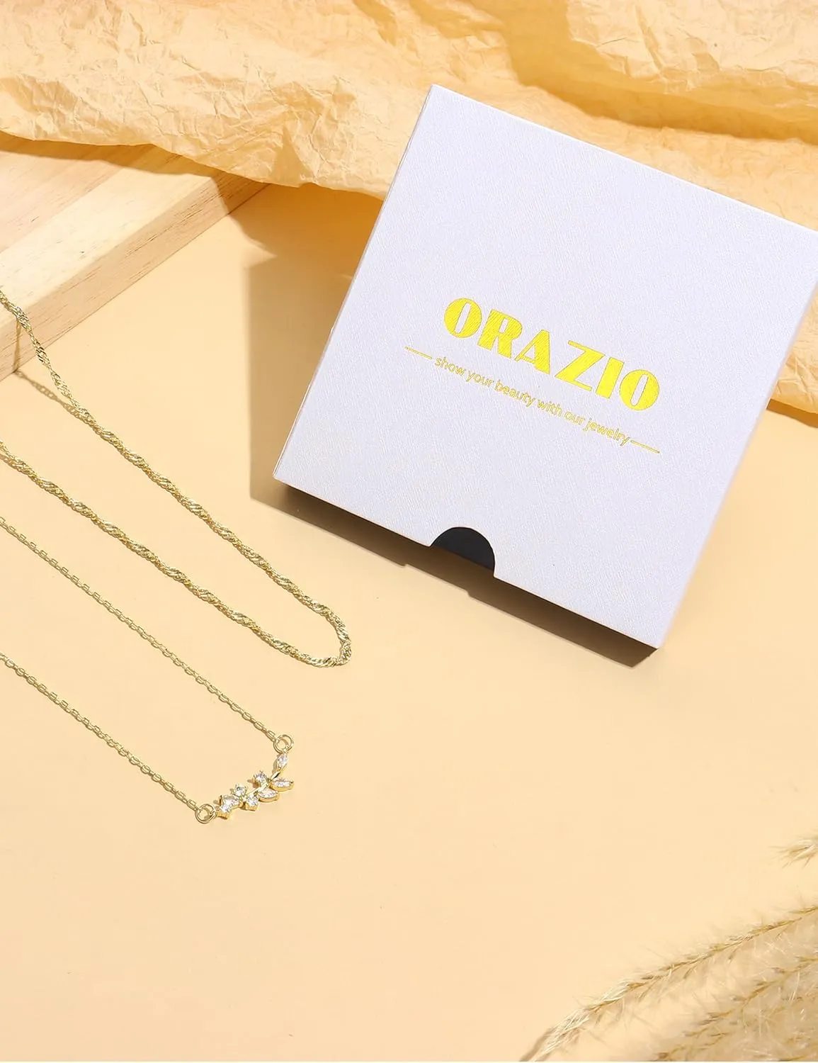 ORAZIO Layered Gold Necklaces for Women Non Tarnish, Dainty 14K Gold Plated Cubic Zirconia Necklace Stack Layering Chain Necklaces Stackable Cute CZ Pendant Choker Necklace for Women
