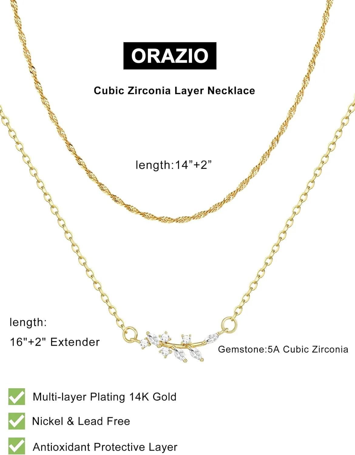 ORAZIO Layered Gold Necklaces for Women Non Tarnish, Dainty 14K Gold Plated Cubic Zirconia Necklace Stack Layering Chain Necklaces Stackable Cute CZ Pendant Choker Necklace for Women