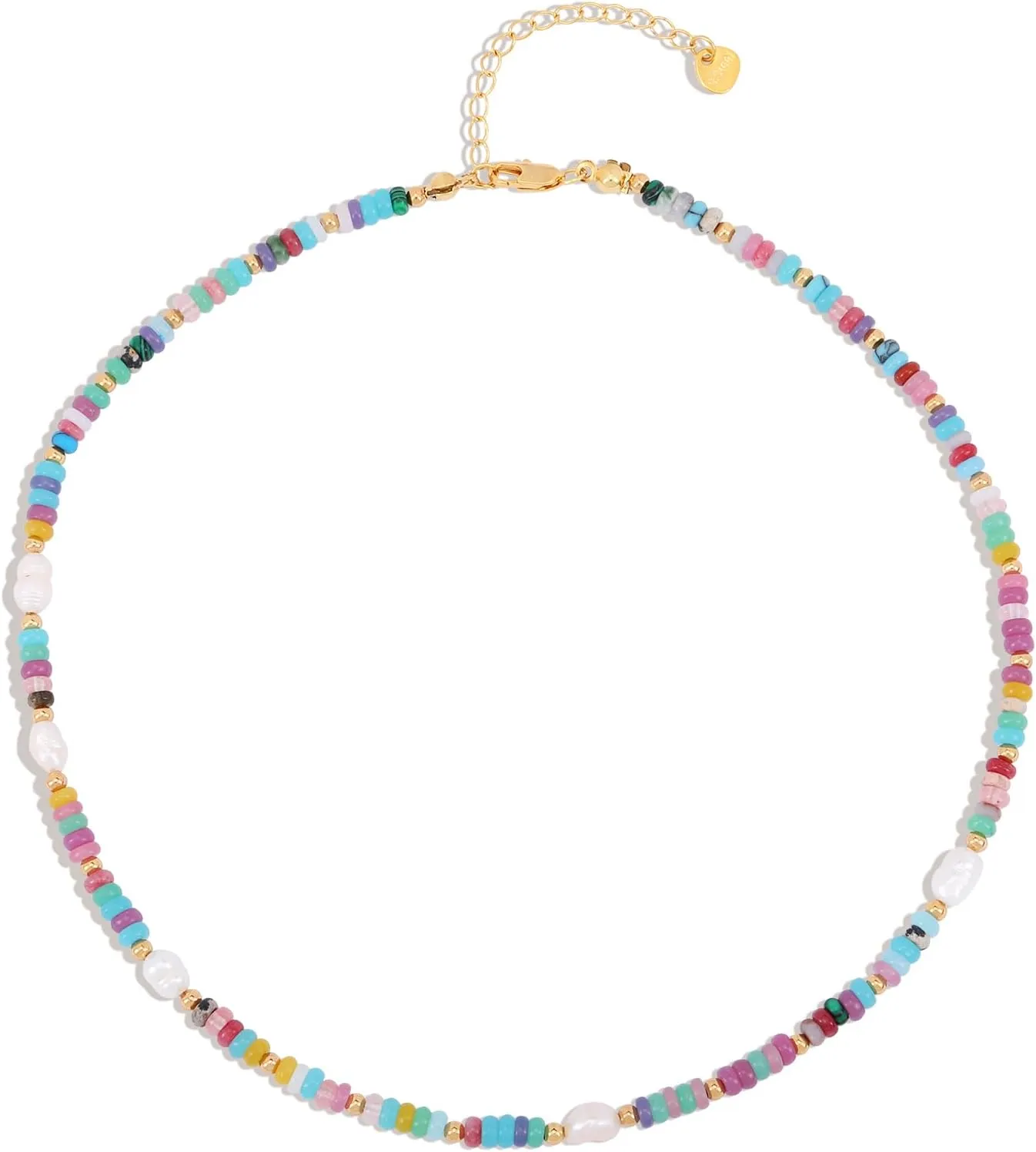 Ornaland Beaded Necklaces for Women Boho Necklace Colorful Beaded Necklace 18K Gold Plated Necklace Fashion Women Natural Stone Necklace