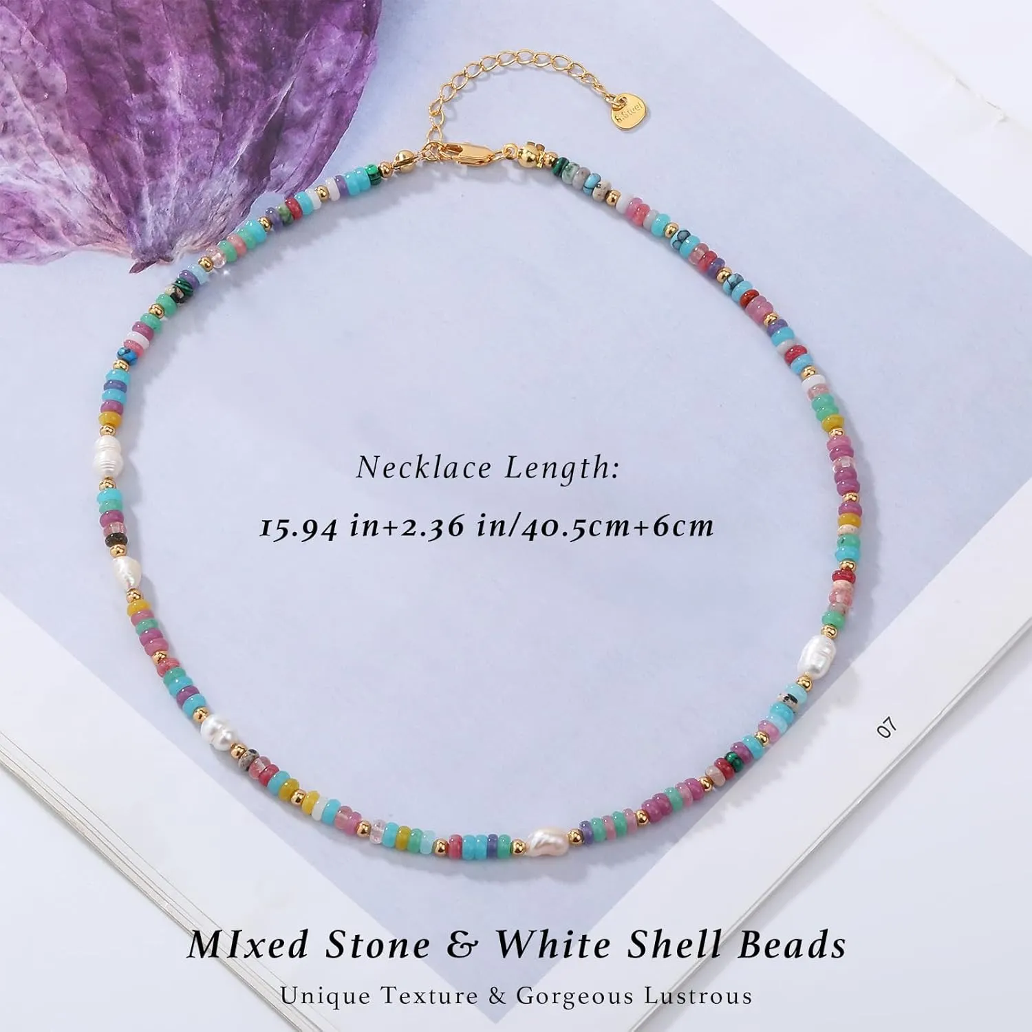 Ornaland Beaded Necklaces for Women Boho Necklace Colorful Beaded Necklace 18K Gold Plated Necklace Fashion Women Natural Stone Necklace
