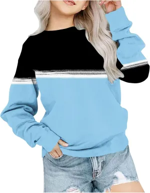 Oversized Crewneck Sweatshirts For Girls Boys Long Sleeve Color Block Pullover Tops Fleece Preppy Clothes 1-12 Years