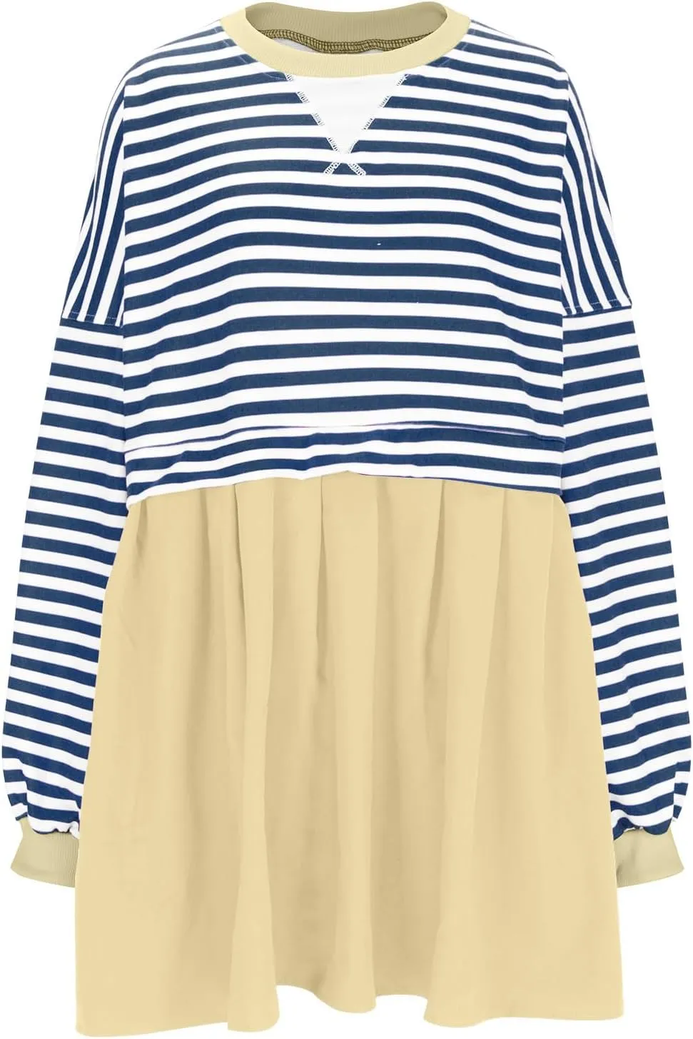 Oversized Sweatshirt Dress Womens Fall Fashion 2024 Long Sleeve Crewneck Patchwork Pullover Tops Pleated Mini Dress