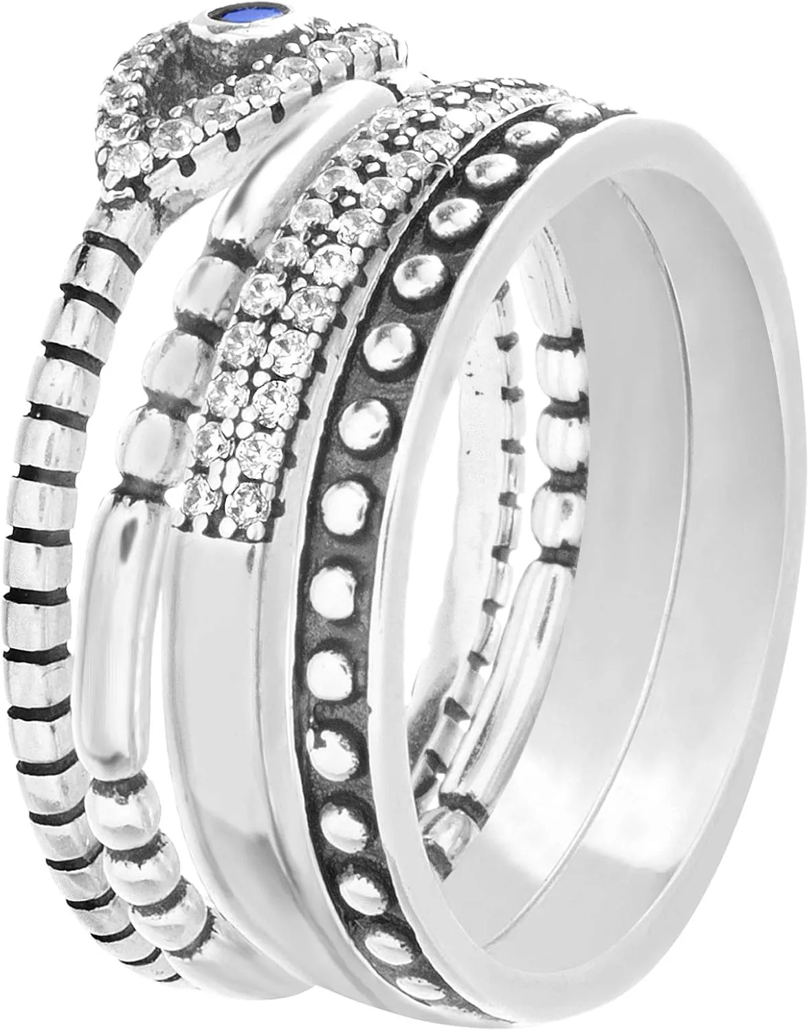 Oxidized Sterling Silver Multi Pack Cubic Zirconia Stackable Eternity Ring for Women Set Evil Eye