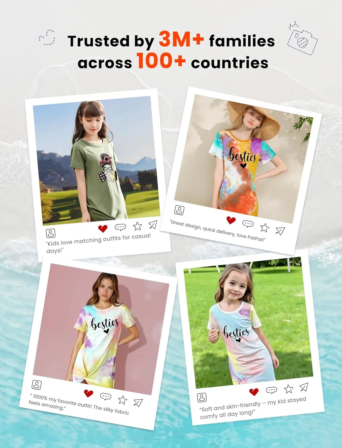 PATPAT Mommy and Me Matching Beach T Shirt Dresses:Short-Sleeve T-Shirt Dresses Vacation Outfits