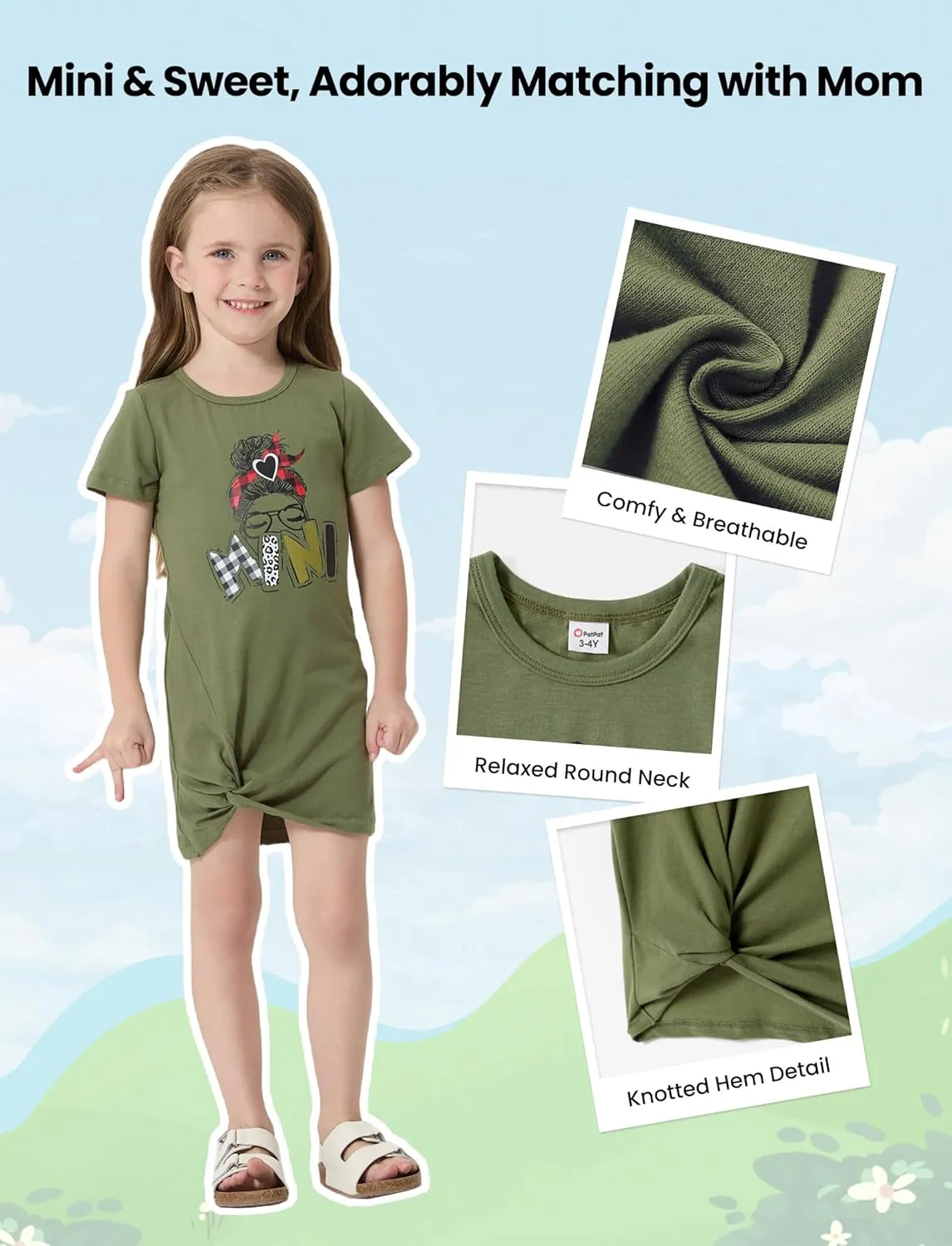 PATPAT Mommy and Me Matching Beach T Shirt Dresses:Short-Sleeve T-Shirt Dresses Vacation Outfits