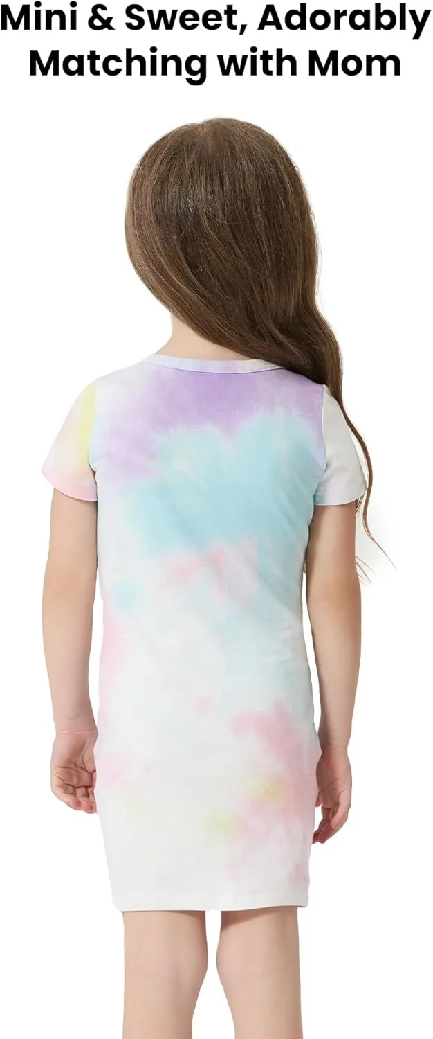 PATPAT Mommy and Me Matching Beach T Shirt Dresses:Short-Sleeve T-Shirt Dresses Vacation Outfits