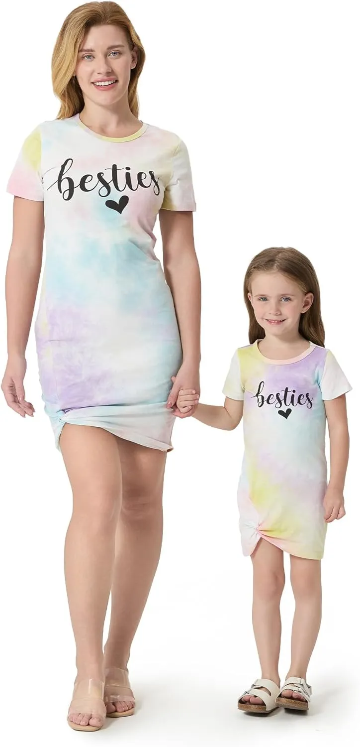 PATPAT Mommy and Me Matching Beach T Shirt Dresses:Short-Sleeve T-Shirt Dresses Vacation Outfits