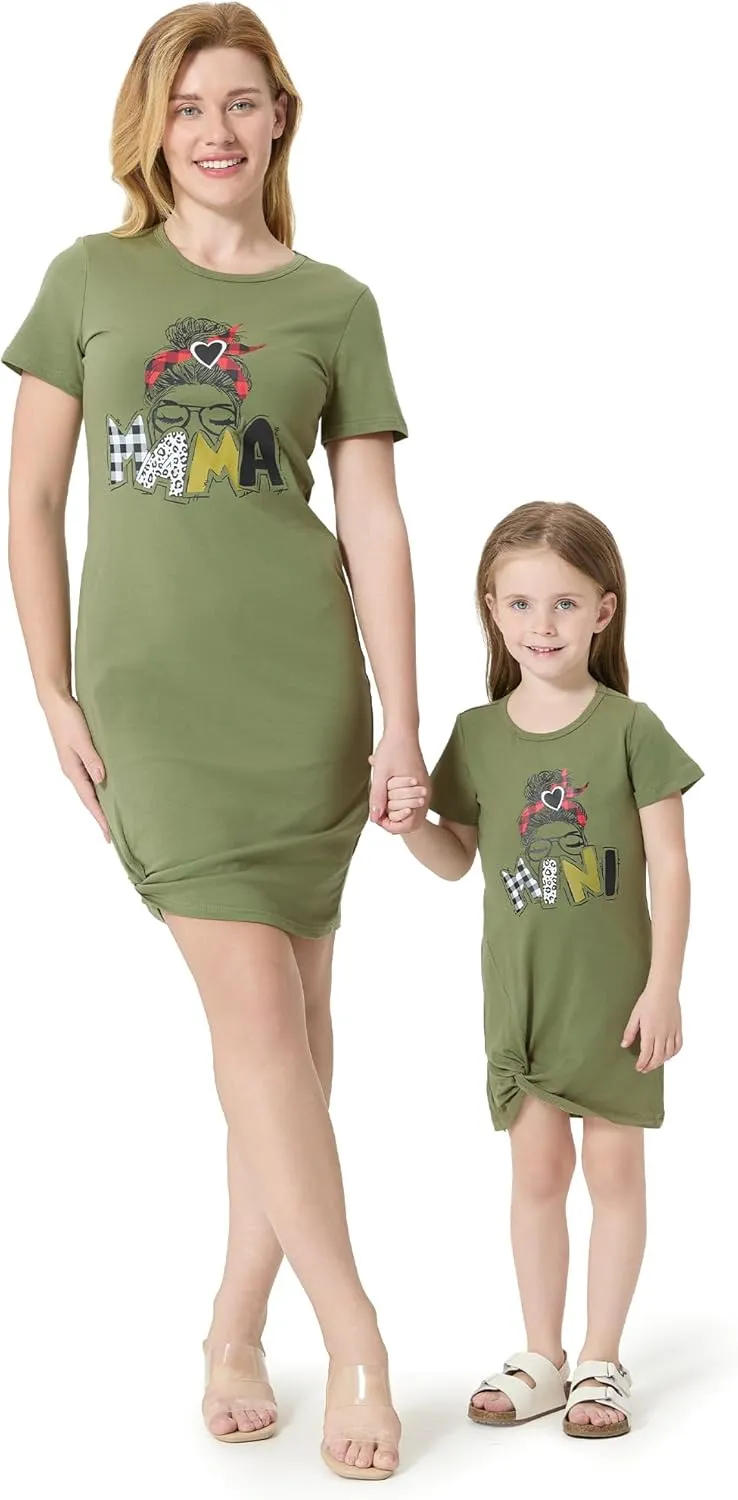 PATPAT Mommy and Me Matching Beach T Shirt Dresses:Short-Sleeve T-Shirt Dresses Vacation Outfits