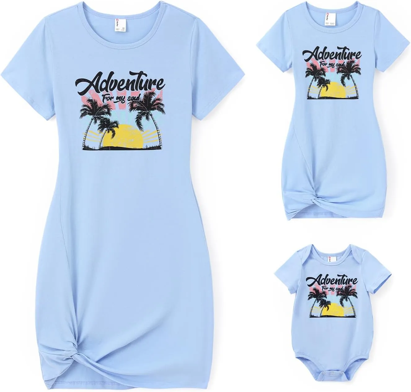PATPAT Mommy and Me Matching Beach T Shirt Dresses:Short-Sleeve T-Shirt Dresses Vacation Outfits