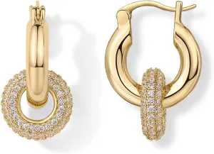 PAVOI 14K Gold Plated Convertible Chunky Hoop and Huggie Earrings - Cubic Zirconia CZ Drop Dangle Earrings for Women