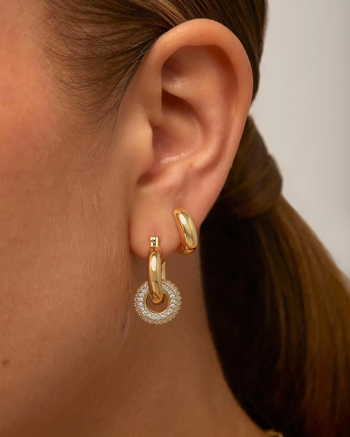 PAVOI 14K Gold Plated Convertible Chunky Hoop and Huggie Earrings - Cubic Zirconia CZ Drop Dangle Earrings for Women