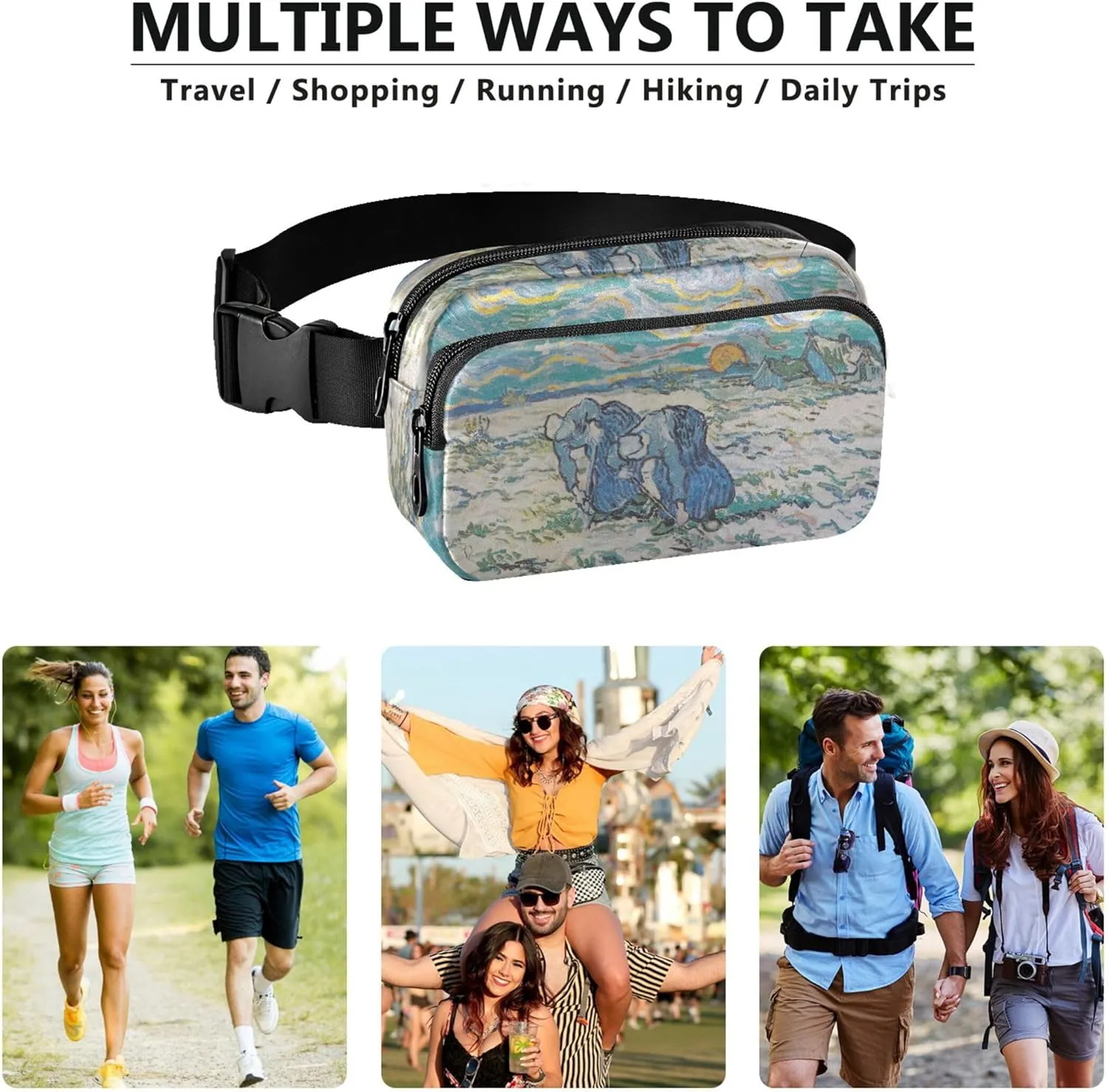 Peasant Digging Field Sunset Vangogh Fanny Packs for Women Belt Bag Hip Pack Waterproof Funny Travel Waist Pack for Men