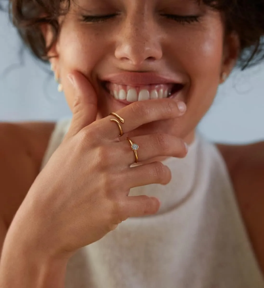 PERNNLA PEARL 18K Gold CZ Fake Diamond Stackable Rings Cute Thin Gold Engagement Adjustable Open Knuckle Rings Eternity Bands for Women
