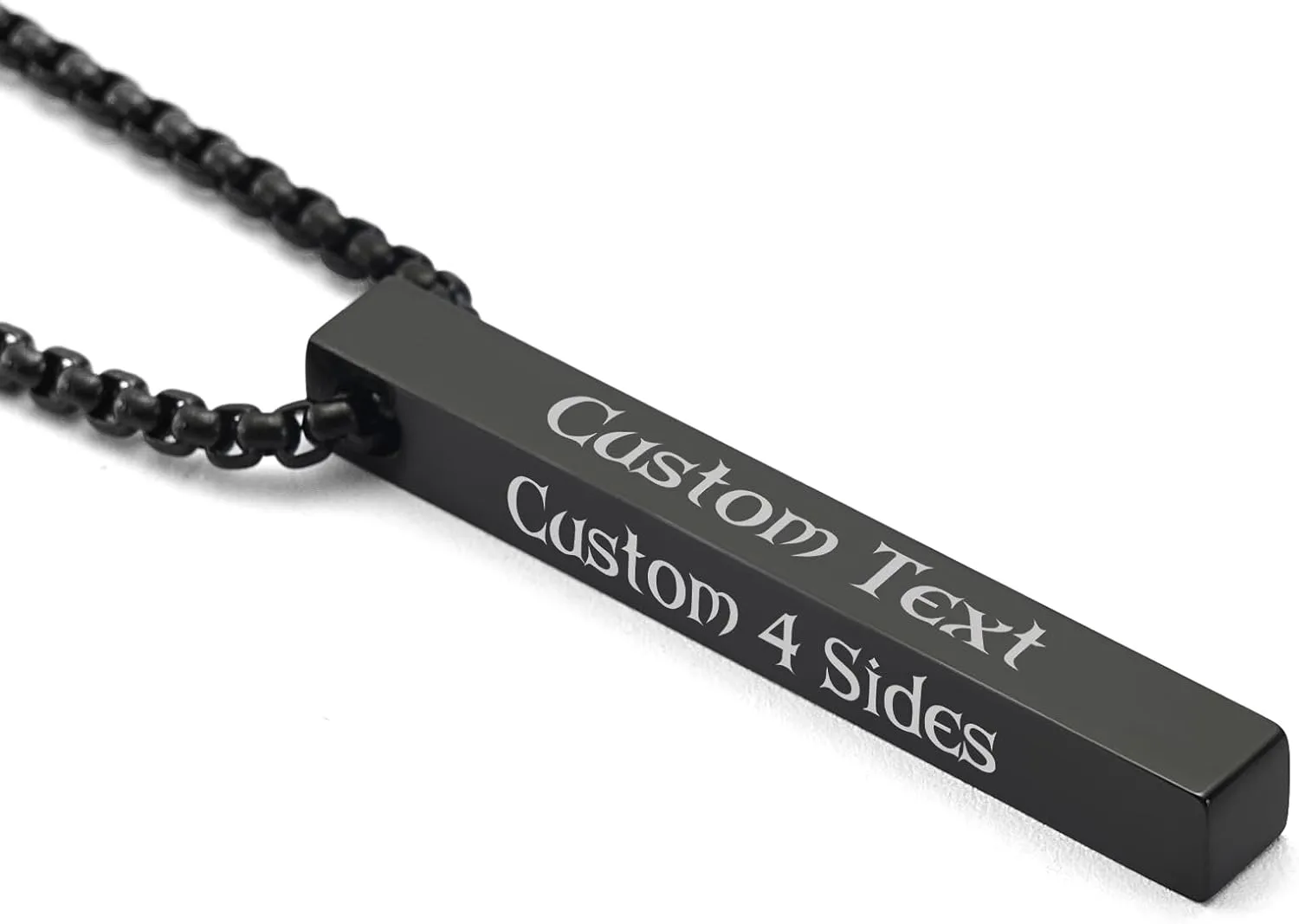 Personalized 3D Bar Vertical Pendant Necklace - Custom 4 Sided Name Text Necklace Engraved Cuboid Stick Necklace Personalized Valentine's Day Gifts for Women Men Couple