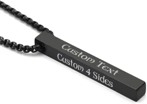 Personalized 3D Bar Vertical Pendant Necklace - Custom 4 Sided Name Text Necklace Engraved Cuboid Stick Necklace Personalized Valentine's Day Gifts for Women Men Couple