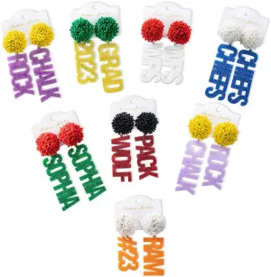 Personalized Cheer Name Dangle Earrings - Custom Acrylic Name Drop Earrings for Women - Cheerful and Stylish Jewelry Gift for Cheerleaders - Coordinate with Personalized Name Necklace