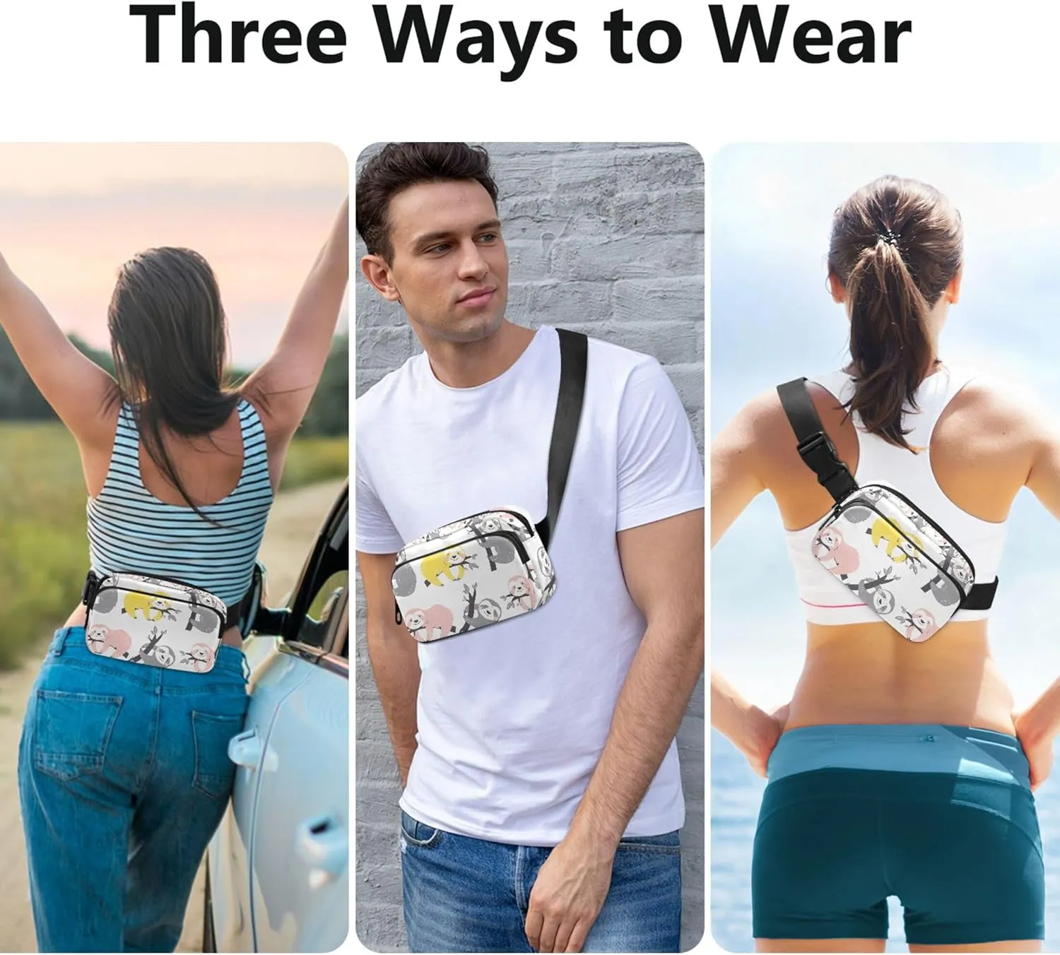 Personalized Colored Sloth Colorful Waterproof Womens Fanny Pack Anti Theft Belt Bag Fashion Waist Pouch for Women
