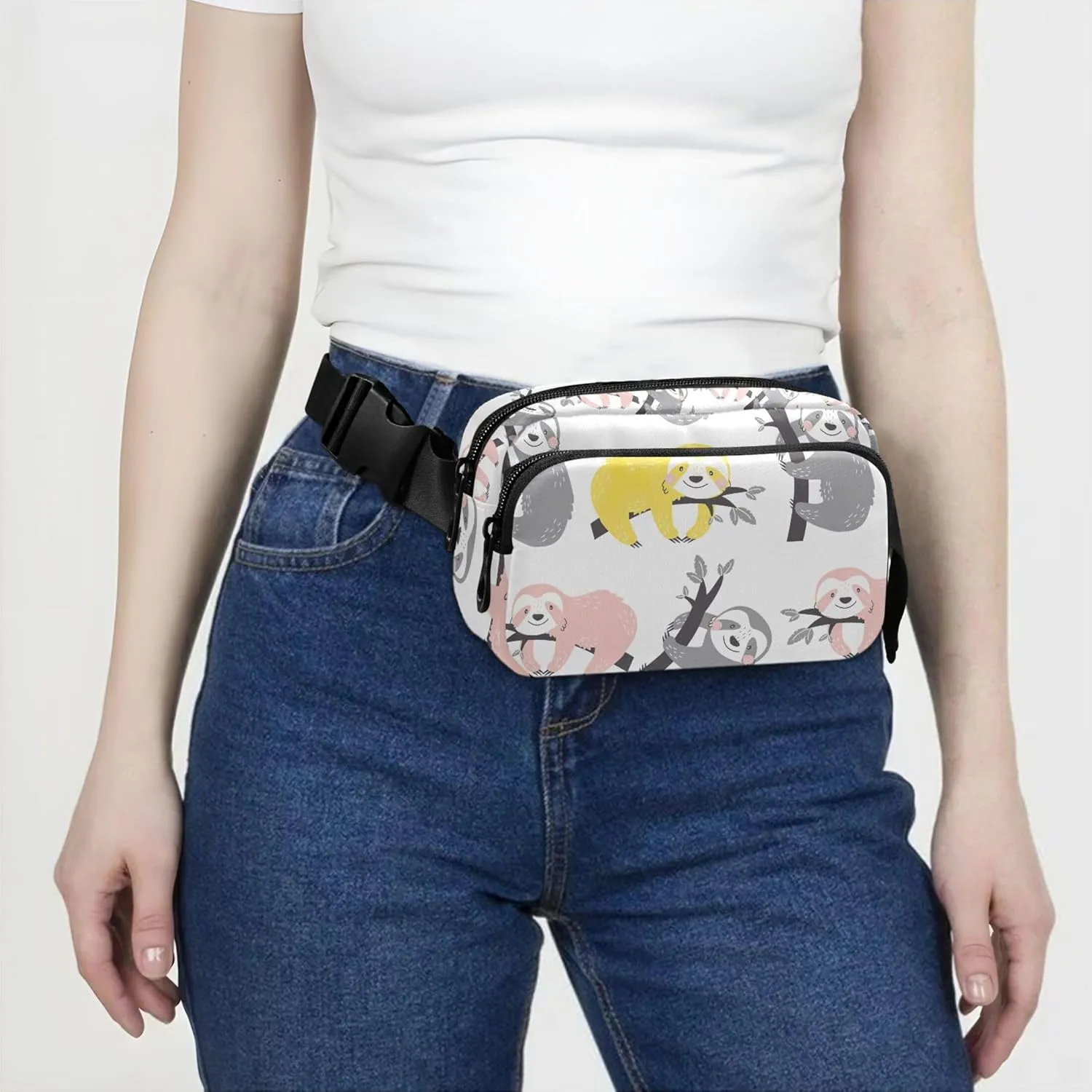 Personalized Colored Sloth Colorful Waterproof Womens Fanny Pack Anti Theft Belt Bag Fashion Waist Pouch for Women