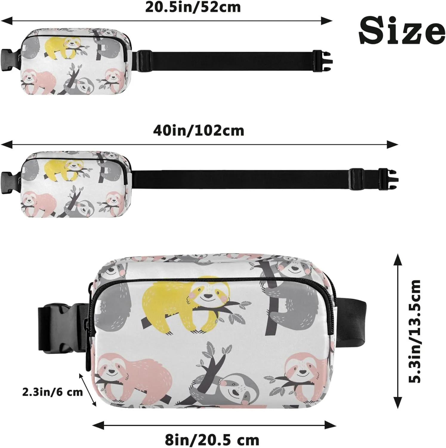 Personalized Colored Sloth Colorful Waterproof Womens Fanny Pack Anti Theft Belt Bag Fashion Waist Pouch for Women