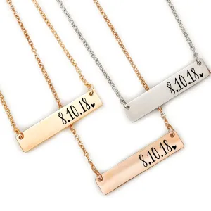 Personalized Date Necklace Personalized Necklace Wedding Date Birthdate Date Engagement Date First Kiss Date Personalized Necklace for Her GERDA-DATE-BAR