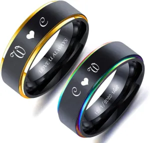 Personalized Matching Rings for Couples Stainless Steel Promise Rings for Couples Set with 2 Rings Engraved Inside and Outside Ring for Men and Women Engagement Wedding Ring Set for Him and Her Valentine's Day Jewelry Gift