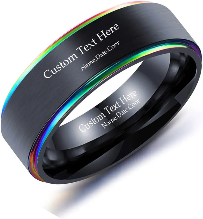 Personalized Matching Rings for Couples Stainless Steel Promise Rings for Couples Set with 2 Rings Engraved Inside and Outside Ring for Men and Women Engagement Wedding Ring Set for Him and Her Valentine's Day Jewelry Gift