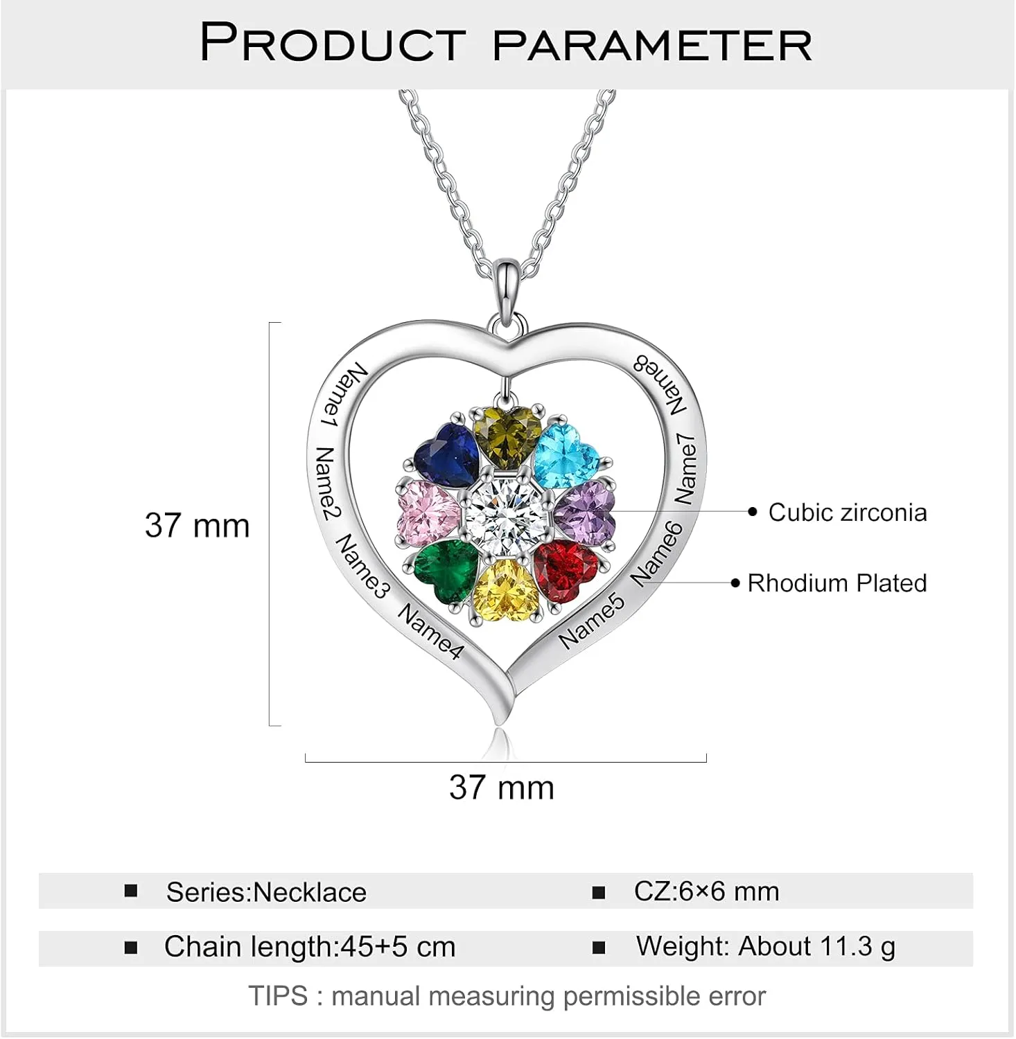Personalized Mothers Necklace with Birthstone Custom Name Necklace for Women Mom Necklace with Kids Names Heart Necklaces for Mother Wife Grandma Girlfriend Family Birthday Valentine's Day Christmas Gift