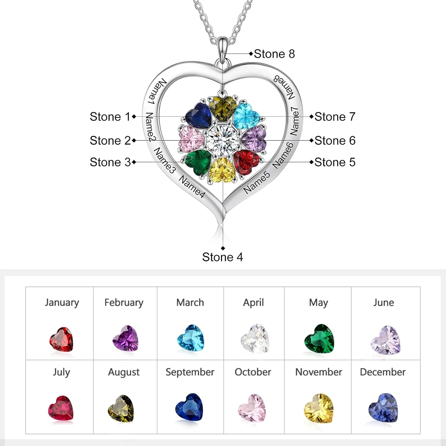 Personalized Mothers Necklace with Birthstone Custom Name Necklace for Women Mom Necklace with Kids Names Heart Necklaces for Mother Wife Grandma Girlfriend Family Birthday Valentine's Day Christmas Gift