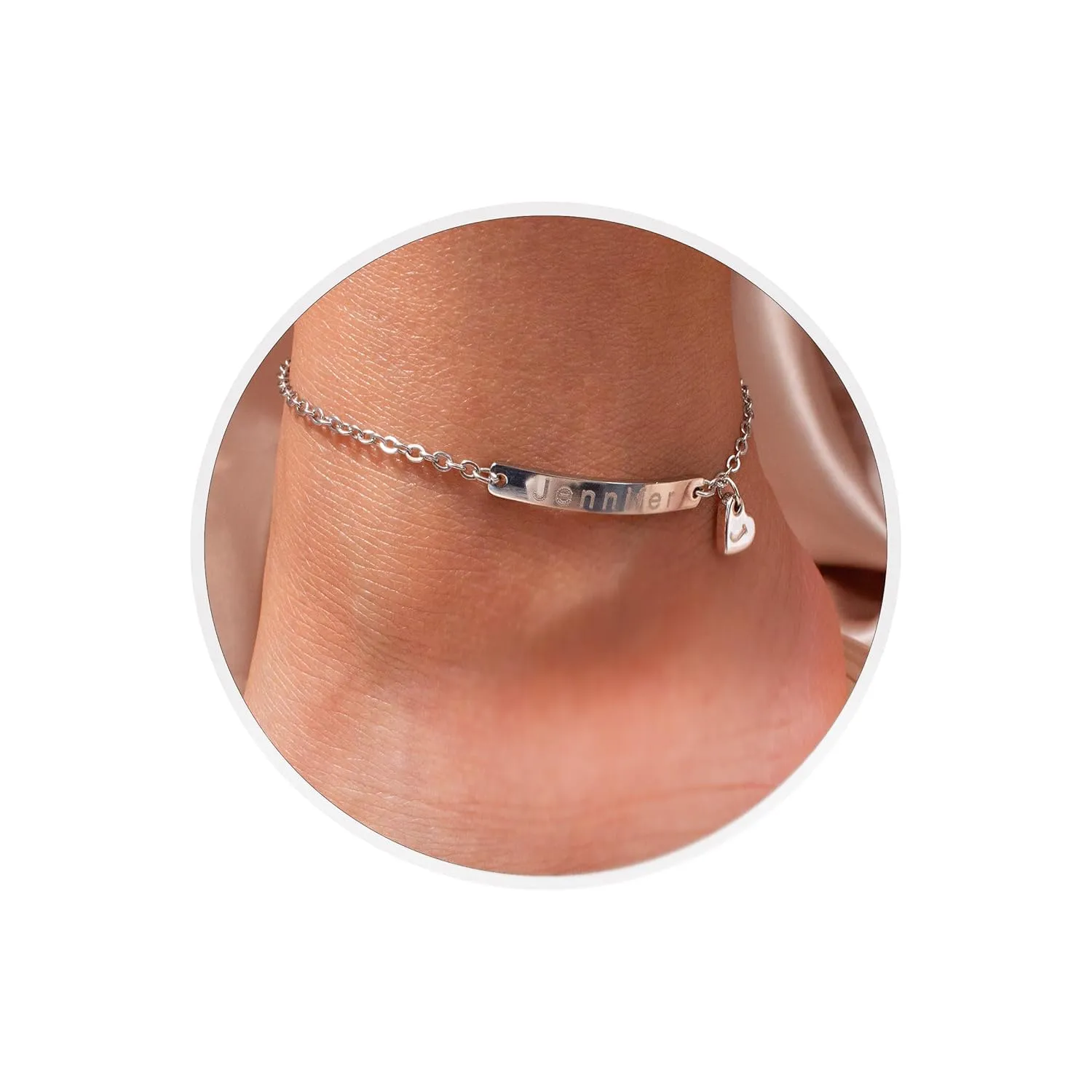 Personalized Name bar Anklet with dangle heart charm Anklet Initial stamped 16K Plated Gold Rose Gold Silver Birthday Bridesmaids Christmas Wedding Gift
