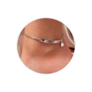 Personalized Name bar Anklet with dangle heart charm Anklet Initial stamped 16K Plated Gold Rose Gold Silver Birthday Bridesmaids Christmas Wedding Gift