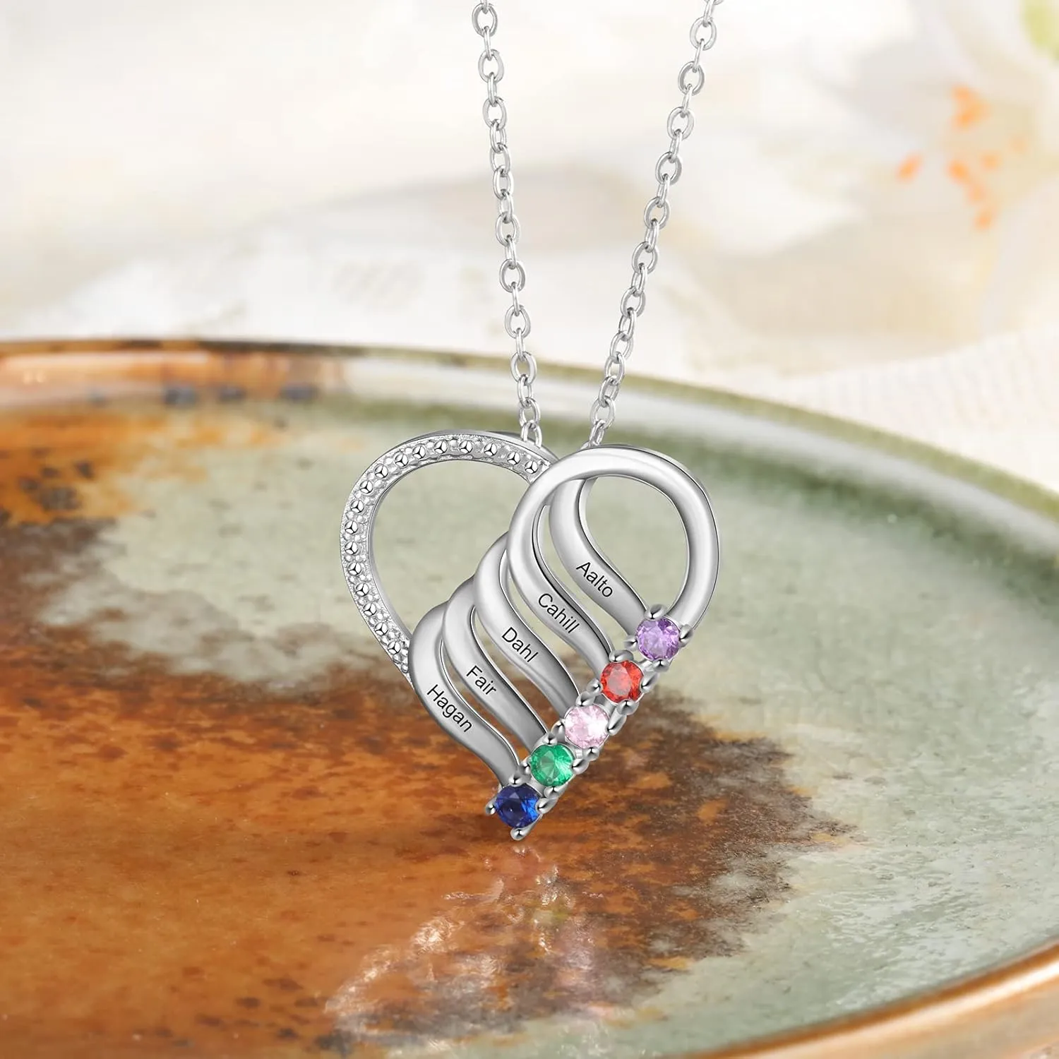Personalized Necklaces for Women Mom Necklace with 2-6 Birthstones Custom Necklaces for Women Heart Name Necklace for Women Mothers Day Gifts for Mom Grandma Wife